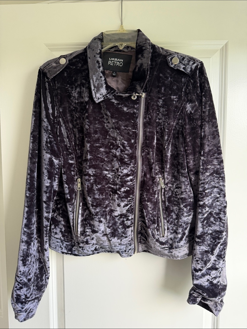 Women's Crushed Velvet Moto Jacket - Purple - Excellent Condition!